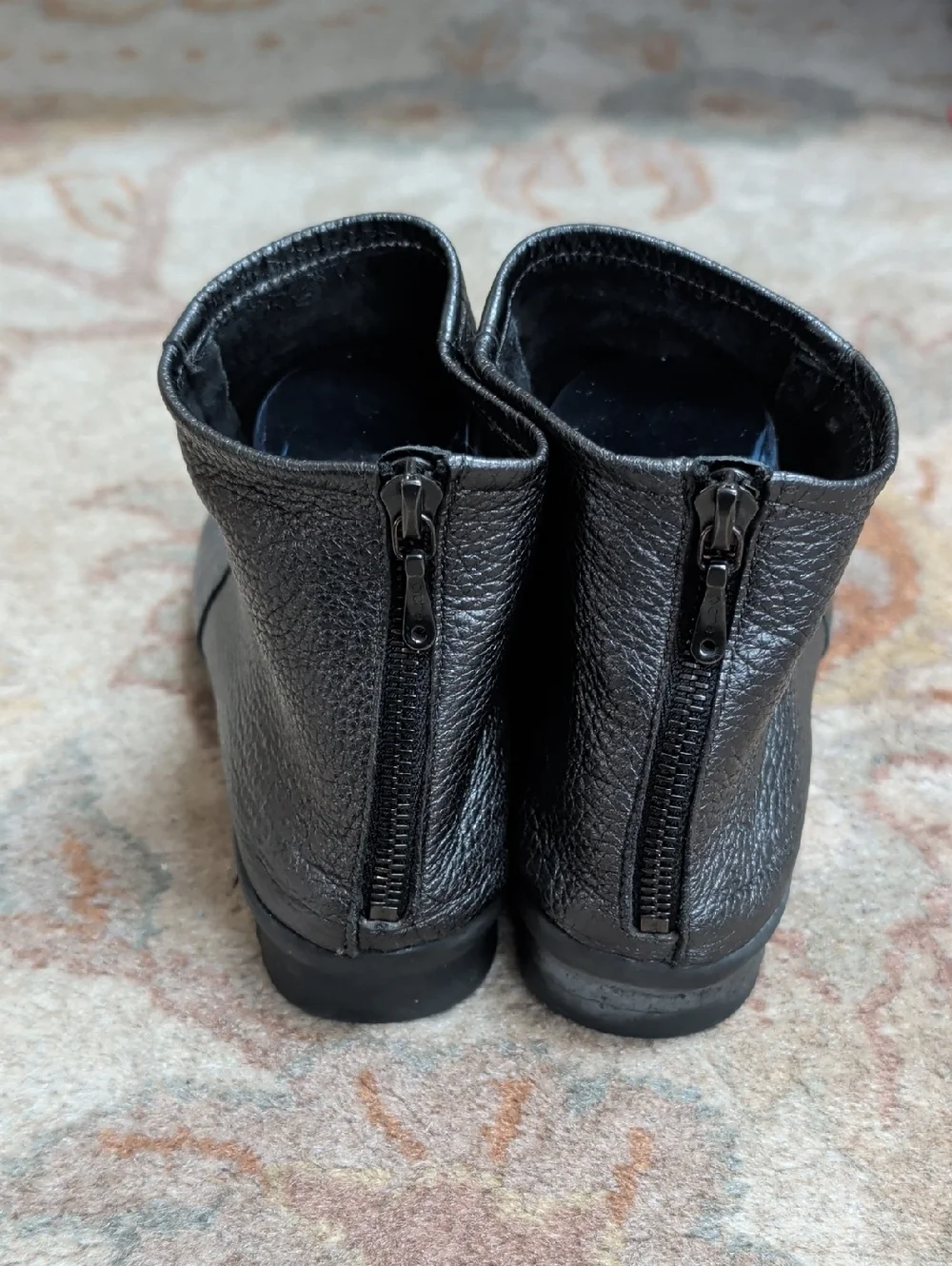 arche Baryky Silver Black Leather Ankle Booties